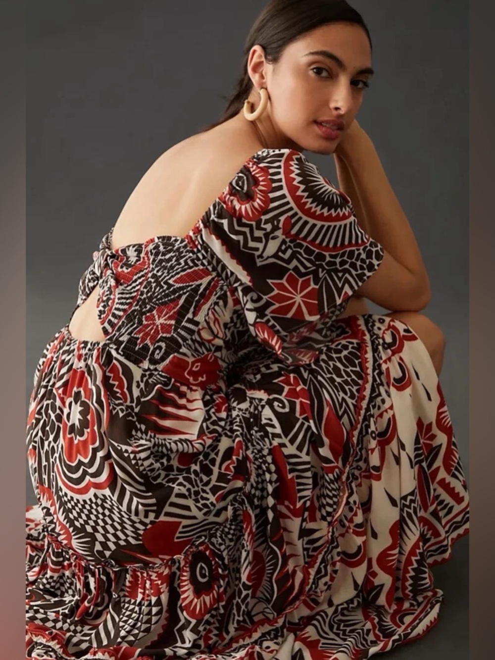 Anthropologie Tiered Maxi Dress Boho Cut-Out Back Size M NWOT - Picture 5 of 14